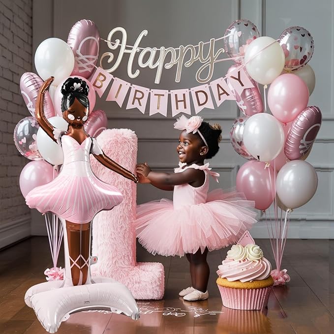 49" Large Ballerina Balloons for Party Decorations, Giant Self Standing Inflatable Dance Balloon, Pink Foil Balloon for Girls Women Wedding Baby Shower Ballet Themed Birthday Party Decor Supplies