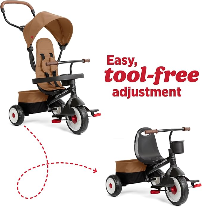 Radio Flyer City 4-in-1 Stroll 'N Trike, Mocha, for Riders 1-5 Years Old, 4 Riding Modes, 3 Point Harness with Comfort Pad, Parent Controlled Steering, Rear Storage, Stroller Tricycle for Toddlers