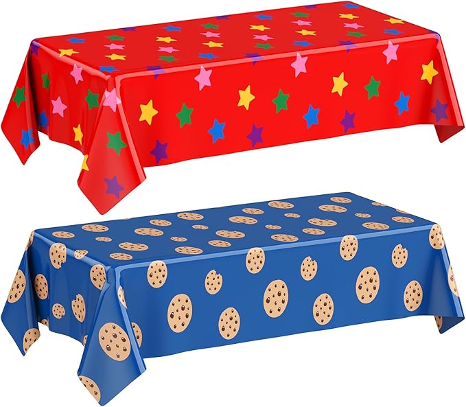 Oudain 2 Sheets Street Theme Birthday Party Decorations Cookie and Star Tablecloth 54 x 108 Inch Plastic Table Covers for Birthday Party Supplies