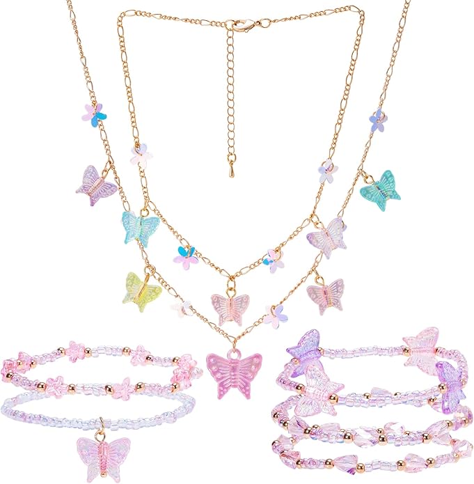 PinkSheep Toddler Jewelry Kids Necklace Choker and Bracelet 3 Pack 9pcs, Little Girls Jewelry In Box, Flower Girl Gift Kids Girls Accessories