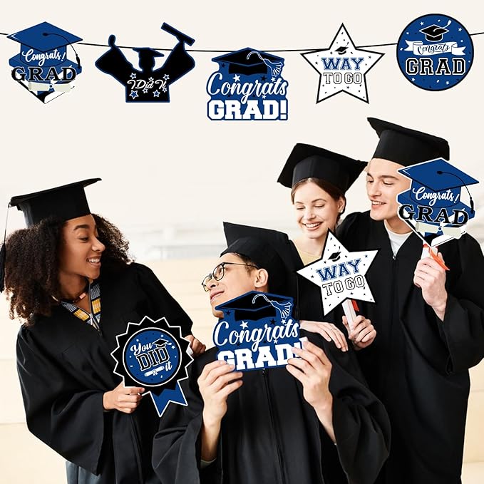 24Pcs Graduation Party Decorations Class of 2026, Graduation Centerpieces for Tables, 2026 Congrats Grad Party Centerpiece Stick Table Toppers for Graduation Party Supplies (Blue)