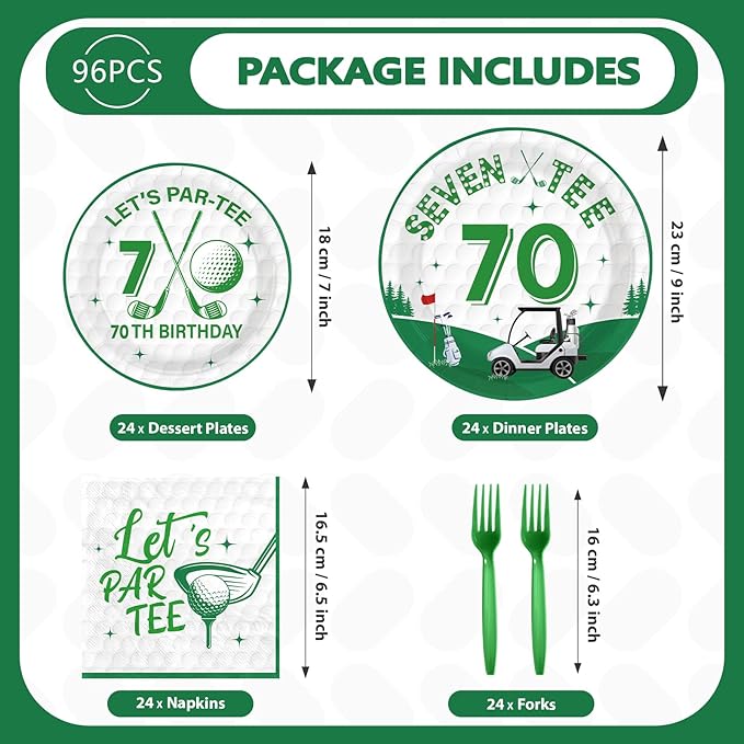 96Pcs Golf 70th Party Decorations for Men Golf 70th Birthday Paper Plates and Napkins Sets Sports Theme Decoration for Golfer Fans Seventy 70 Years Old Party Supplies Serve 24