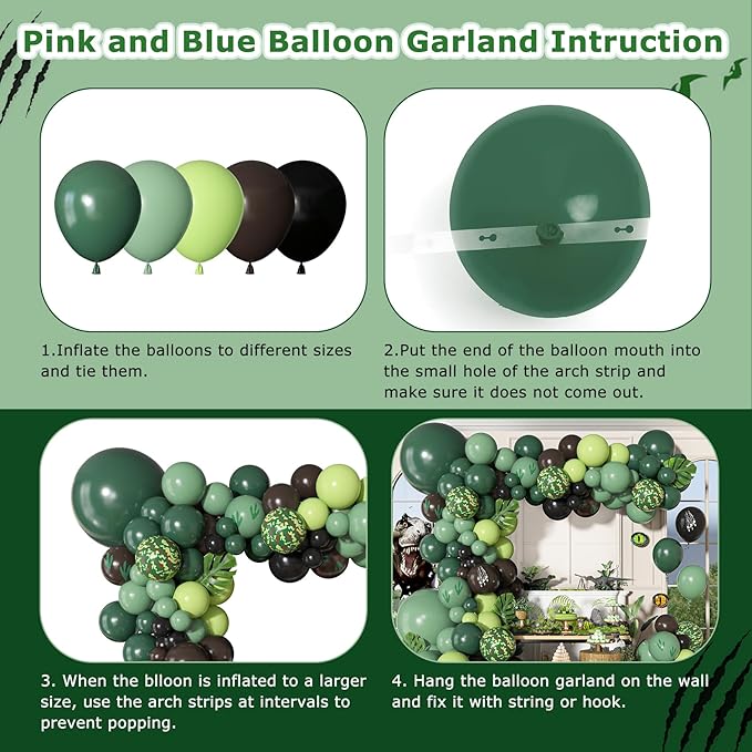170Pcs Dinosaur Balloons Garland Arch Kit, Hunter Sage Green Brown Black Light Green Paw Printed Balloons for Kids Boys Dinosaur Birthday Jungle Safari Three Rex Dino Party Decorations Supplies