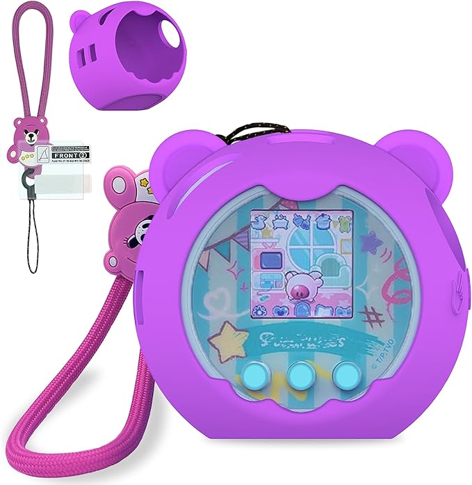 Silicone Cover Case for Punirunes Interactive Digital Toy Squishy Characters Pet, Screen Protector for Punirunes Virtual Electronic Pets Accessories(Silicone Case and Lanyard) (Purple)