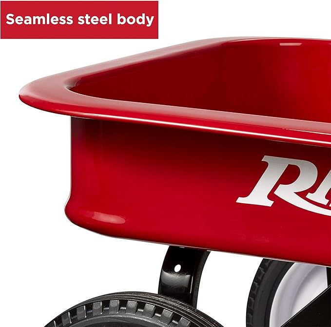 Radio Flyer Classic Red Wagon, for Kids 1.5+, All-Steel Body with No-Scratch Edges, 10” Rubber Tires Extra-Long Handle Folds Under Controlled Turning Radius 200 lb Capacity Wagon for Kids or Cargo