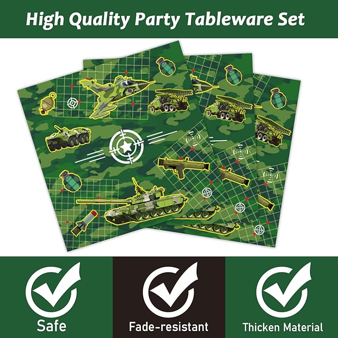 96 Pcs Camo Birthday Plates and Napkins Party Supplies Military Happy Birthday Tableware Set Army Camouflage Party Decorations Favors for Soldier Men for 24 Guests