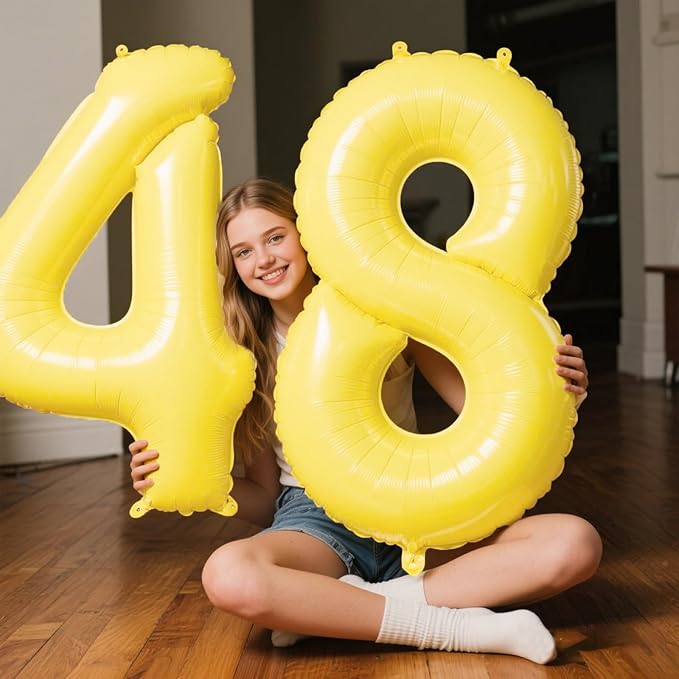 40 Inch Giant Macaron Yellow Foil Number 8th 18th 28th Birthday Balloons Macaron Yellow Digit 8 Balloons for Men Women 80th Anniversary Party Decorations Supplies