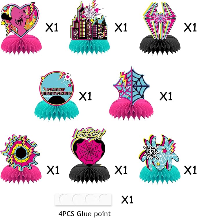 8Pcs Pink Spider Birthday Party Supplies,Pink Spider Honeycomb Centerpieces,Girl Spider Theme 3D Table Decorations