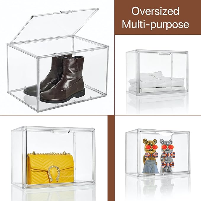 Attelite Clear Acrylic Display Case,Display Storage Box Countertop with Magnetic Door,Stackable Dustproof Protection Showcase for Action Figures,Collectibles
