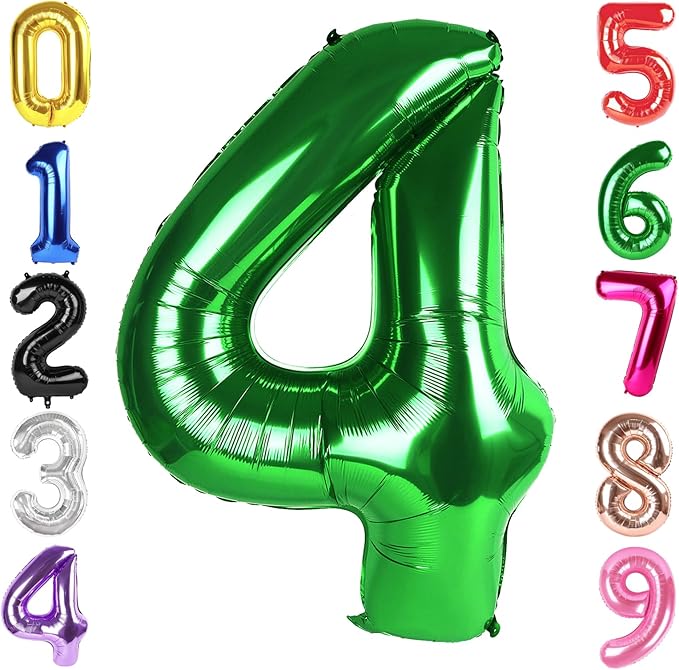 40 Inch Dark Green Number 4 Balloon, Giant 4 Number Balloons for 4th Birthday Decorations, Party Supplies for Baby Boy Girl, Dark Green Party Decor