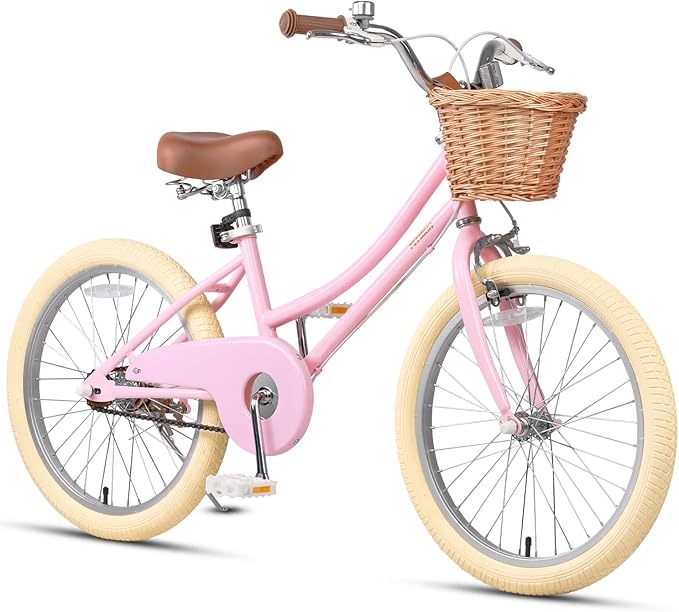 Petimini Vintage Kids Bike for Girls, 12–20 Inch Classic Bicycle with Wicker Basket & Bell, High Tensile Steel Frame, Training Wheels (12–18”), 85% Pre-Assembled, Retro Bike for Outdoor Riding