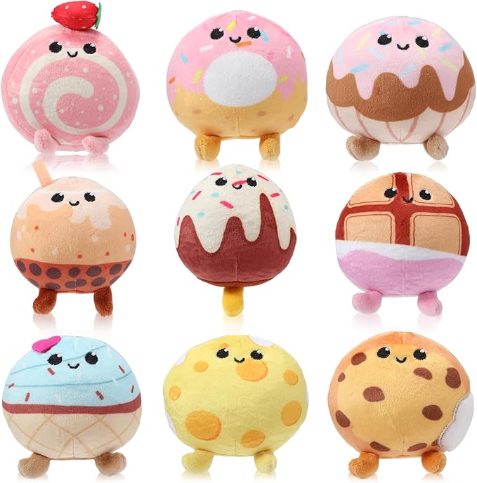 Libima 9 Pcs Mini Stuffed Animals Bulk Adopt a Pet Party Favors 3.15 Inch Small Plush Keychains Cute Ornaments Toys for Baby Shower Birthday Gift Bags Fillers Easter Basket Stuffers(Desserts)