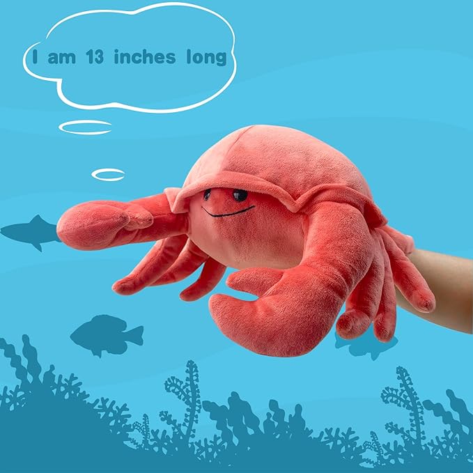 Hand Puppe t Crab Puppet,13" CRA b Pupp et Animal Puppets for Kids Realistic Plush Puppets Stuffed Crab Toys, CRA b Hand Puppet with Moveable Mouth Puppet Role Play Teaching