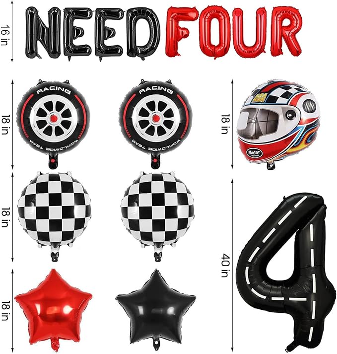 Need Four Speed Birthday Decoration Need Four Speed Balloons Backdrop Racing Car 4th Birthday Decoration Boys Race Car Themed 4th Bday Party Supplies
