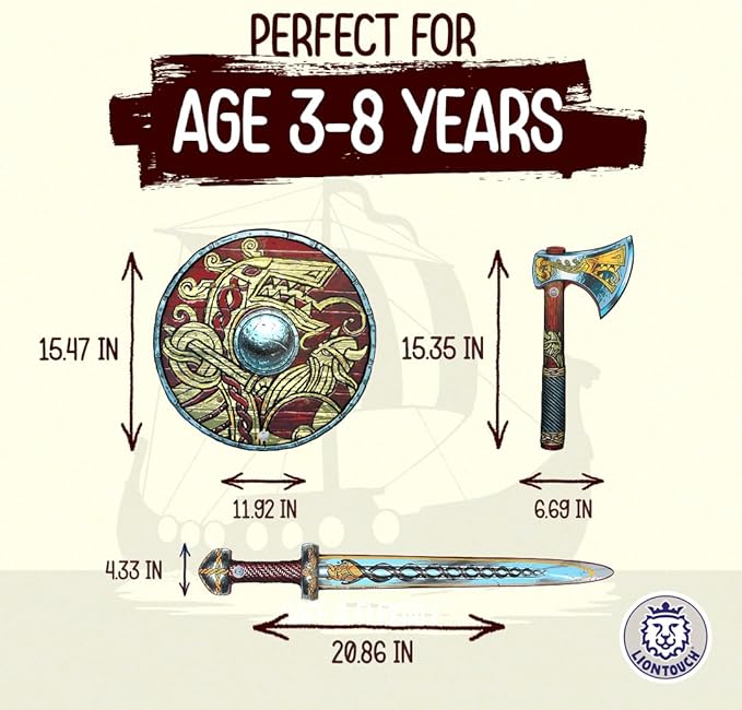 Liontouch - Viking Foam Sword, Shield & Axe | for Kids Aged 3-8 Years | Chief Harald’s Medieval Set for Little Warriors & Berserker’s Pretend Play | Safe Weapon Accessories for Dress Up & Costumes