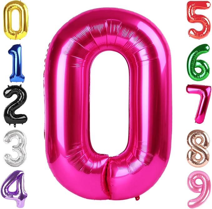 40 Inch Hot Pink Number 0 Balloon, Giant Number 0 Balloons for 10th 20th 30th 40th Birthday Decorations, Party Supplies for Baby Boy Girl, Hot Pink Party Decor