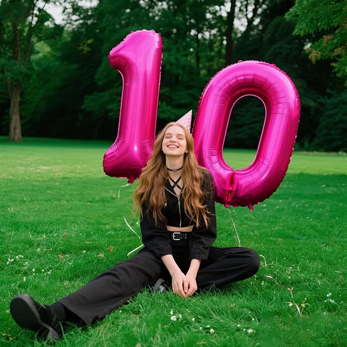 Rose Red Number 0 Balloon 40 Inch,Jumbo Giant Mylar Hot Pink Number 0,Big Large Foil Helium Number Balloons, Balloons for 10 20 30 100 Birthday Party Decorations Supplies Anniversary Celebration