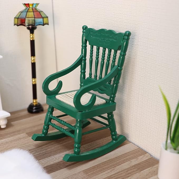 Dollhouse Chairs 2PCS Miniature Rocking Chair 1:12 Scale Wooden FurnitureAccessories Tiny Mini House Home Outdoor Decoration ModelLiving Room Scene Christmas Craft Displays (Green)