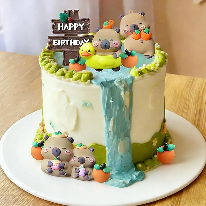 Capybara Cake Topper Capybara Birthday Party Decorations Cute Animal Cake Decoration Mini Blowfish Capy Birthday Party Supplies Favors Baby Shower Decor