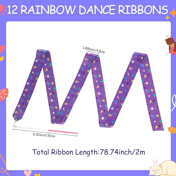12 Pcs Cat House Party Favors Ribbon Dancing Wands Gymnastics Ribbons Sticks Dance Streamers Dance Twirling Sticks for Girls Birthday Party Favors Supplies Goody Bag Stuffers Gifts