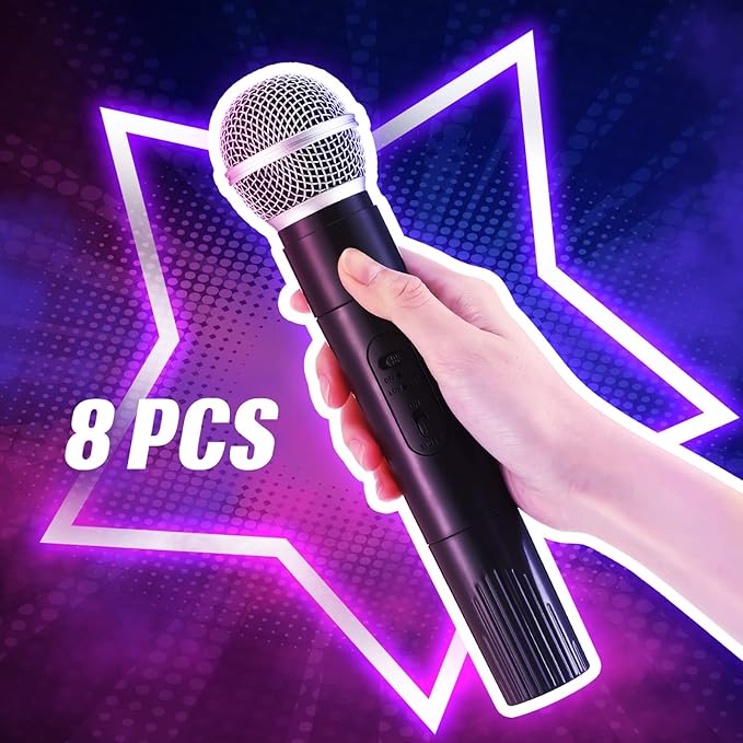Zubebe 8 Pack Fake Microphone Prop Bulk Pretend Plastic Microphone Toy Fake Mic Pack for Costume Karaoke Music Swift Cosplay Mic Party Favor Arts Crafts Centerpiece Decor