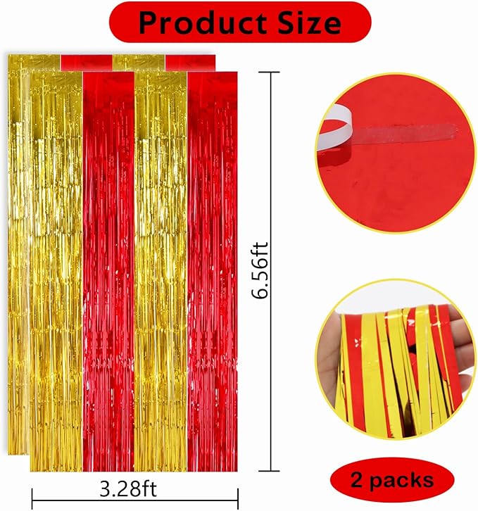 TONIFUL Gold Red Door Streamers,Black and Pink Photo Booth Backdrop Metallic Streamers Foil Fringe Curtain for Birthday,New Year,Graduation,Grad,Baby Shower Party Streamers Decoration