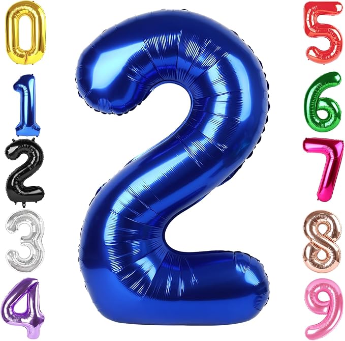 40 Inch Night Blue Number 2 Balloon, Giant 2 Number Balloons for 2nd Birthday Decorations, Party Supplies for Baby Boy Girl, Night Blue Party Decor