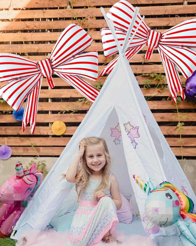 2 pcs Big Bow Balloons Red Strips 30 inch, Bow Party Balloons Decorations for Girls Birthday Mouse Themed Baby Shower Wedding Christmas Party Décor Supplies Favors