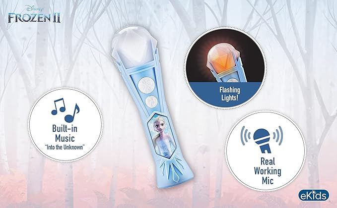 eKids Frozen Sing Along Microphone Toy for Kids with Built-in Music and Flashing Lights, Frozen Toys for Kids (Frozen 2020)