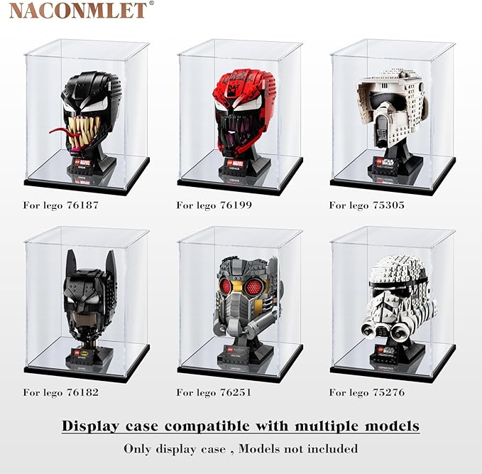 Premium Clear Acrylic Display Case with LED Lighting – Dustproof UV-Protected Showcase for Lego Venom Mask 76187, Star Wars Helmets & Figure Collectibles – Naconmlet