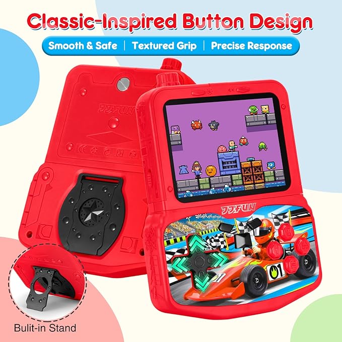 Kids Handheld Game Console with 220 Preloaded Retro Video Games, 3.5'' IPS Screen Adjustable Brightness & Volume, Portable Hand Held Game Player Toy for Travel, Ideal Christmas RED