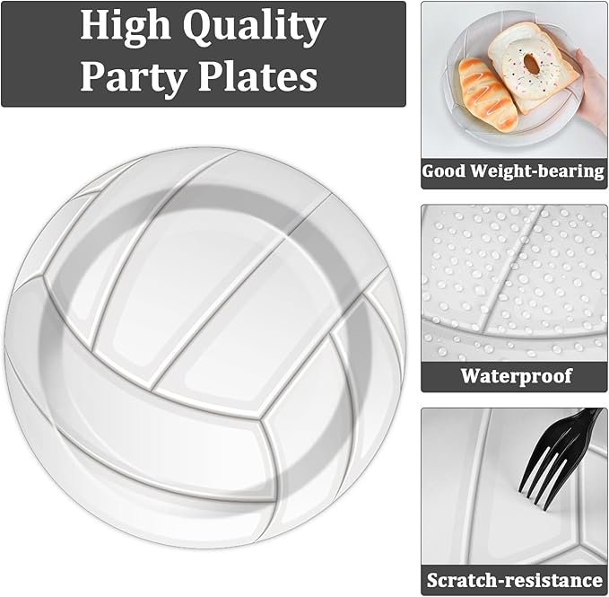 Qyeahkj 50 Guests Volleyball Plates and Napkins Party Supplies Volleyball Birthday Party Decorations Disposable Tableware Set Sports Dinnerware Favor for Kids Baby Shower Decorations, 200PCS