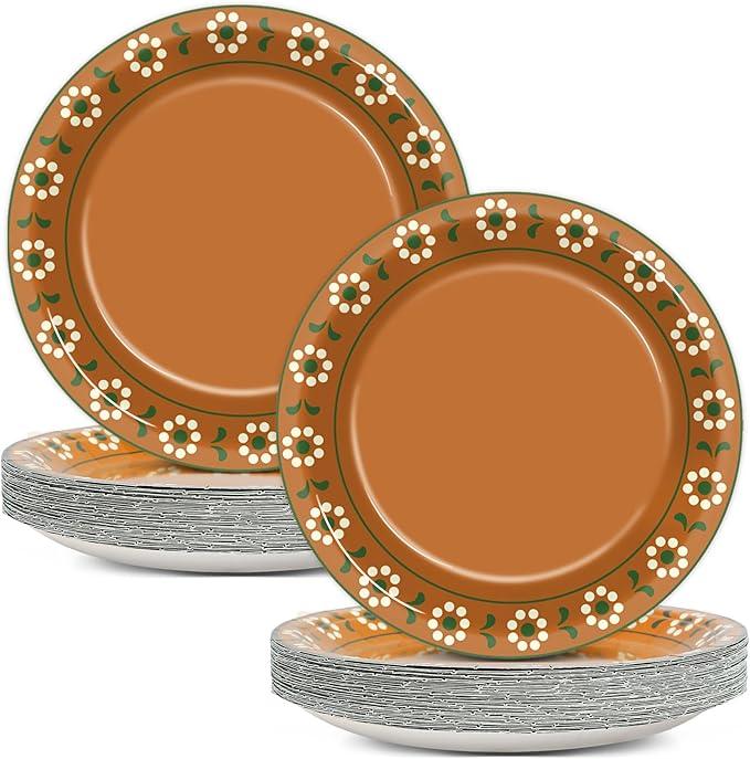 50 PCS Platos De Barro Mexicanos Paper Plates for Talavera Party Decor 7" Terracotta Flower Clay Pottery Paper Plates Mexican Dessert Plate for Christmas Birthday Wedding Baby Shower Party Supplies