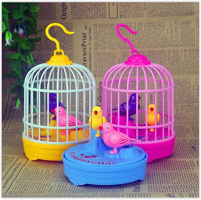 Singing and Chirping Bird Toy in Cage Realistic Sounds and Movements Sound Activated Chirp Toy Electronic Simulation Bird Cage Toy