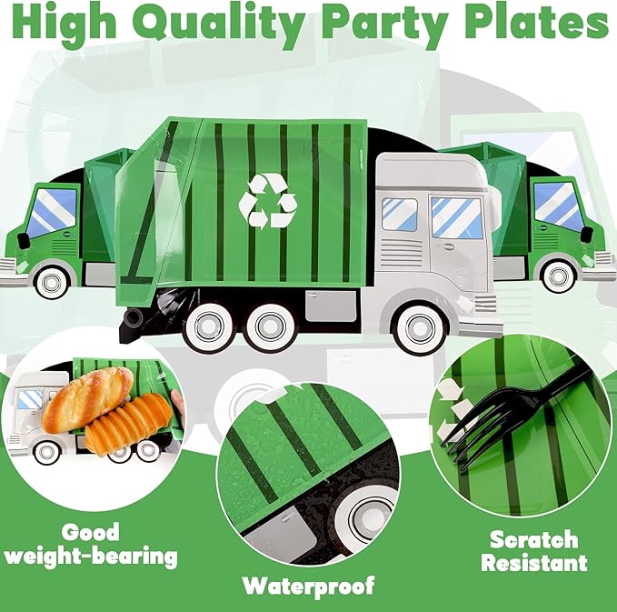 50 Pcs Garbage Trash Truck Birthday Decorations Trash Truck Shaped Disposable Plates Garbage Party Paper Dessert Plates for Waste Management Recycling Decor Birthday Baby Shower Party Supplies Favors