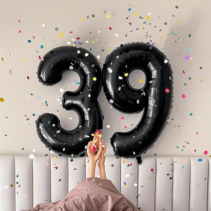 40 Inch Black Number 39 Digital Balloon,Jumbo Mylar Foil Helium Balloon for 39 Balloons for Birthday Party,Wedding Anniversary Party Decorations