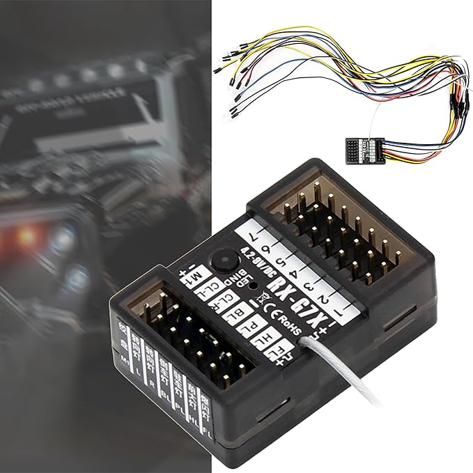 7 Channels RC Transmitter with Receiver Built-in Light Control System and 12LED Light Set, 2.4GHz Radio Remote Controller for RC Car Crawler Truck Racing Buggy Off Road On Road Boat Tank(Red)