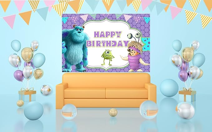 Purple Monster Inc Backdrop for Birthday Party Supplies 5x3ft Monster Inc Boo Theme Baby Shower Banner for Birthday Party Cake Table Decoration HM548E
