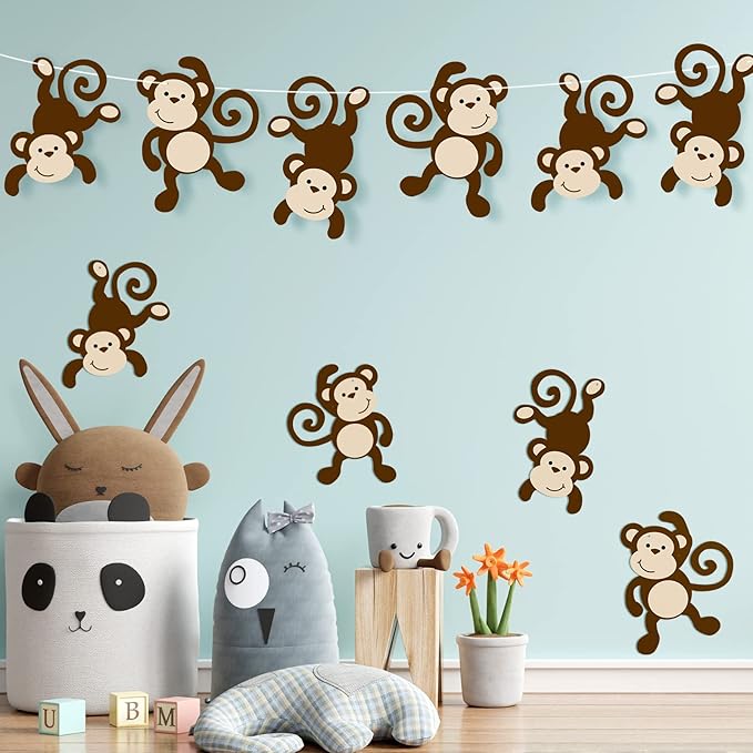 Qunclay Monkey Cutouts Jungle Party Decorations Monkeys Birthday Party Supplies Paper Safari Hanging Wall Decor Animal Print Supplies