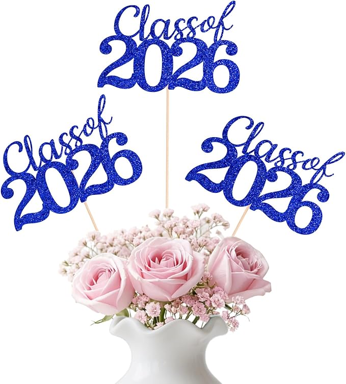 Blue Class of 2026 Double-sided Graduation Table Centerpieces, 12 Pcs Grad Party Decorations with Sticks, Graduation 2026 Party Supplies for Table Decor
