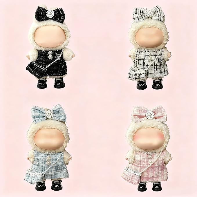 2026 New 17cm Clothes Set, White Plaid Dress Outfit with Mini Bag (Shoes not Include), Stylish Dress and Hairpin Set for 17cm Doll Dress Up, Adorable Doll Accessories (White)