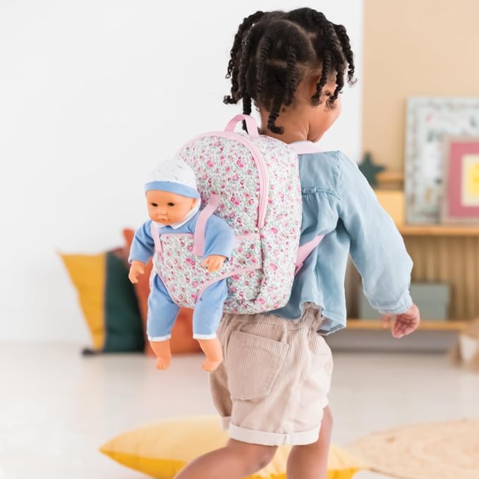 Corolle Backpack Baby Doll Carrier for 12 Inch Dolls - Toddler Baby Doll Carrier for Little Girls Age 1-3, Adjustable Straps with Zippered Storage, Hands-Free Play, Pink