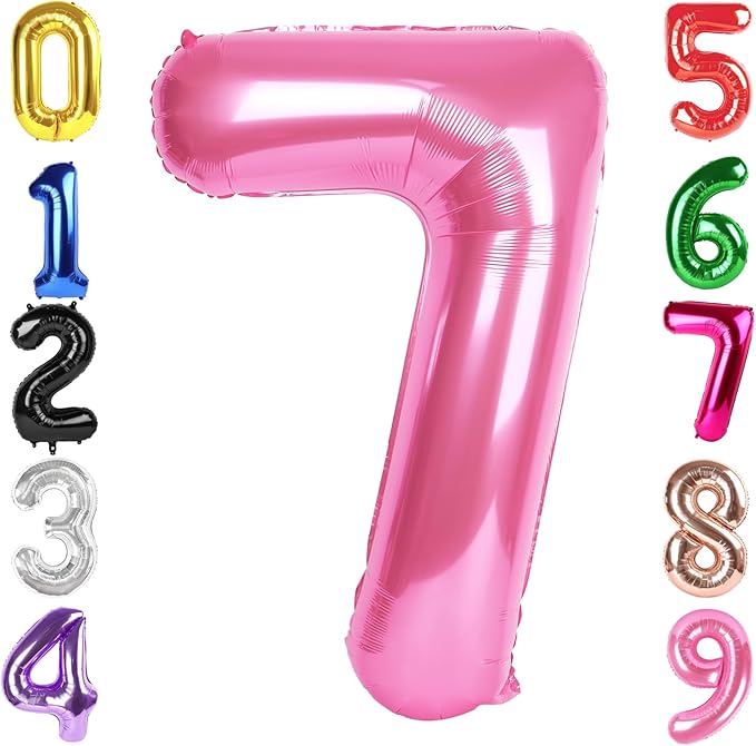 40 Inch Pink Number 7 Balloon, Giant 7 Number Balloons for 7th Birthday Decorations, Party Supplies for Baby Boy Girl, Pink Party Decor