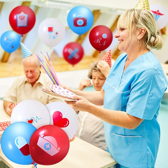 Sumind 60 Pieces Nurse Balloons Party Decoration Supplies Nursing Latex Balloons Nurse Graduation Party Decorations for Nursing Graduation RN Themed Parties