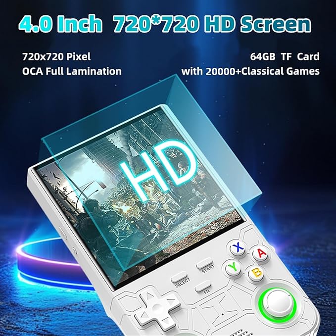 R36Ultra Retro Handheld Game Console,4.0-Inch 720x720 IPS HD Screen,Preloaded 20K+ Classic Games,Linux Open Source WiFi Multiplayer Portable Travel Electronics Gift for Kids & Adults (White)