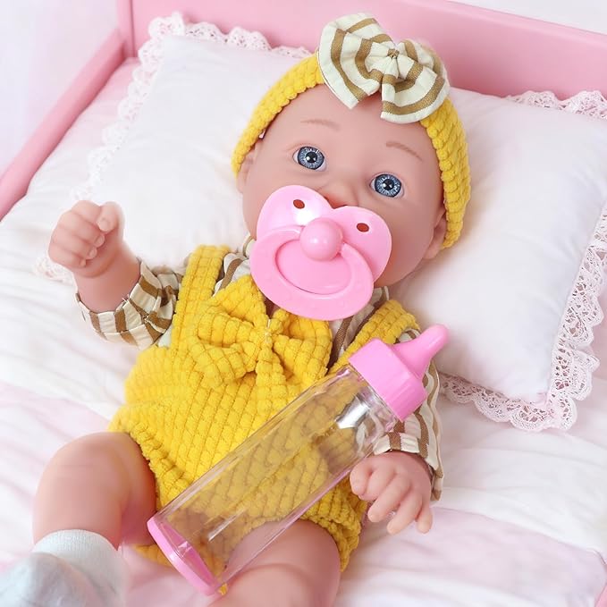 12″ Baby Doll and Accessories, 6 Pcs Realistic Baby Doll Play Set with Clothes for Toddlers -Gift Box