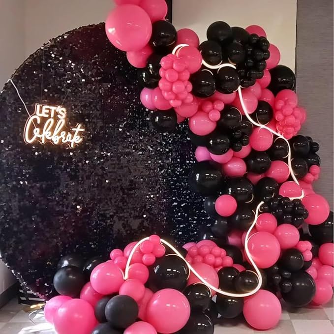 Pink and Black Balloons, 60PCS Hot Pink Black Balloon Set, 12Inch Pastel Light Rosa and Metallic Latex Balloons for Girls Women Princess Birthday Bachelorette Baby Shower Beauty Party Decorations
