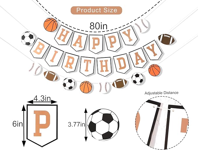 Happy Birthday Sports Banner Ball Garland Sign - High Chair Banner Birthday Decorations Party Supplies Photo Props
