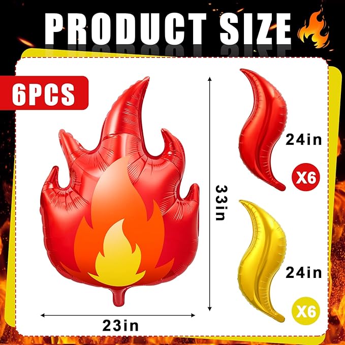 18 Pcs Fire Truck Birthday Party Supplies 32 Inch Fire Balloons Aluminum Firefighter Birthday Decorations 24 Inch Flame Fireman Theme Kids' Party Balloons for Campfire Hunting Decor