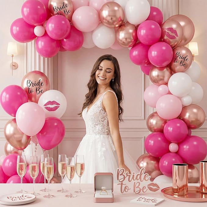 LovesTown 110PCS Latex Balloons 12inch Party Balloons Arch with Ribbon for Birthday Baby Shower Wedding Party Decorations Hot Pink (Pack of 2)